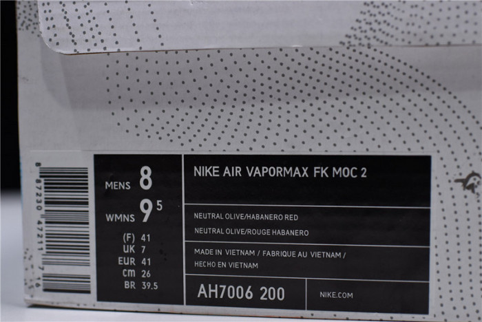 nike vapormax fk moc 2 natural olive habanero red air vapor max mens ah7006-200